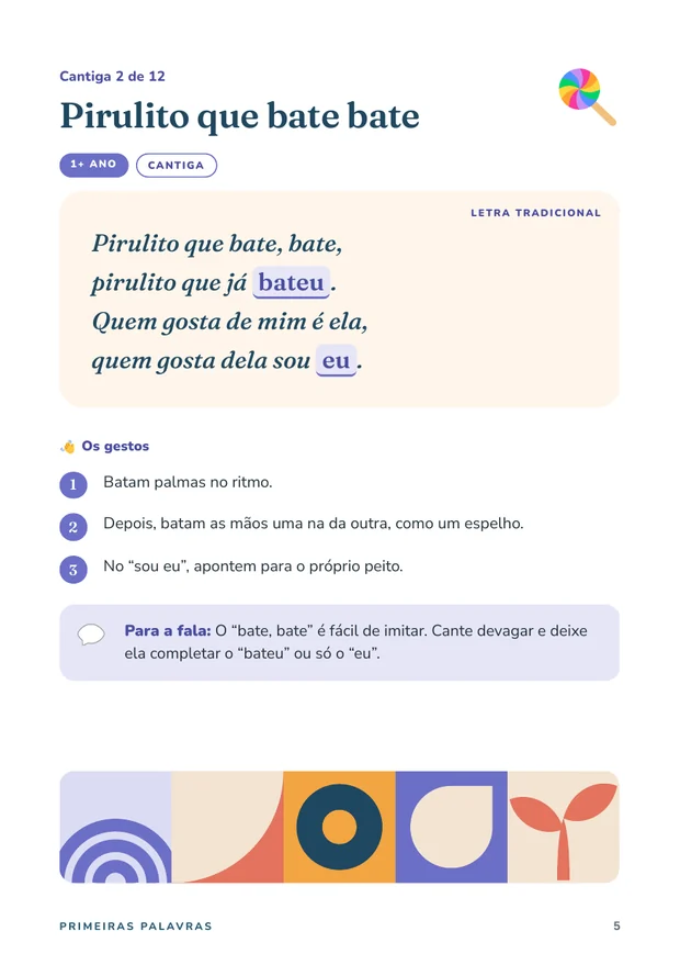 Página do material: Cantigas com gestos